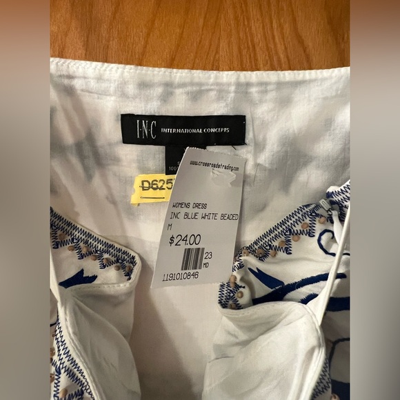 INC International Concepts Womens M Blue White Floral Embroidered A-Line Dress - Picture 2 of 5